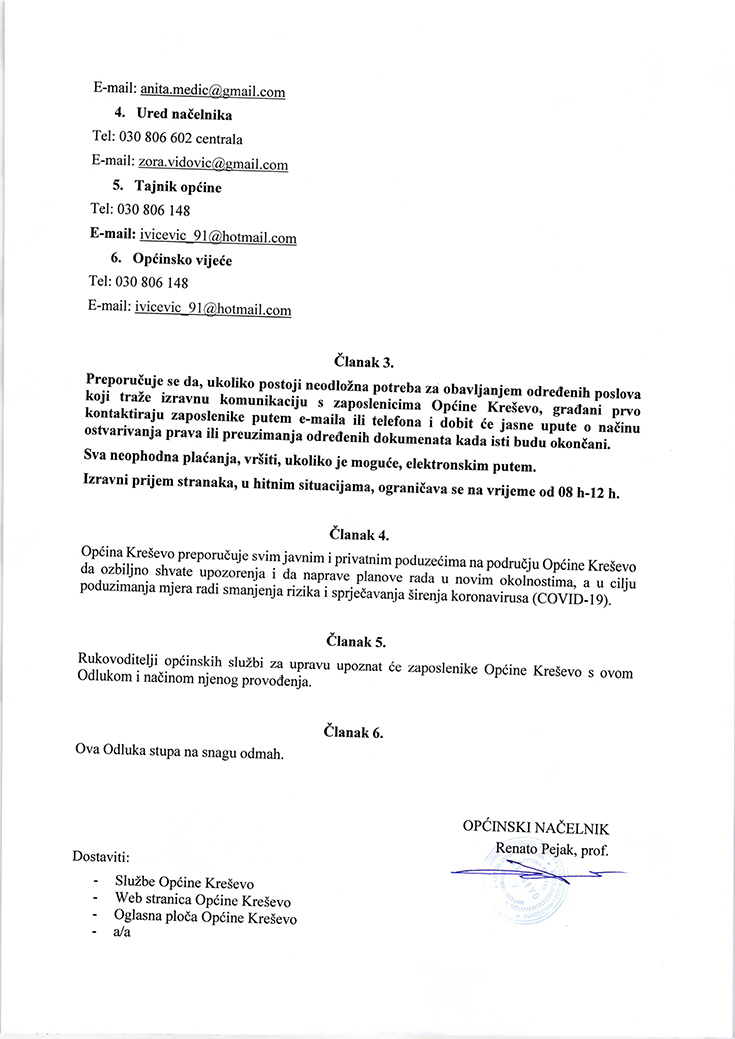 Odluka o načinu rada Općine Kreševo u posebnim uvjetima