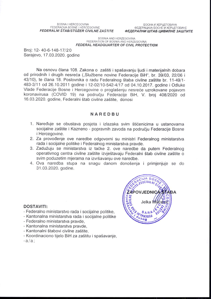 16 naredbi Federalnog stožera Civilne zaštite