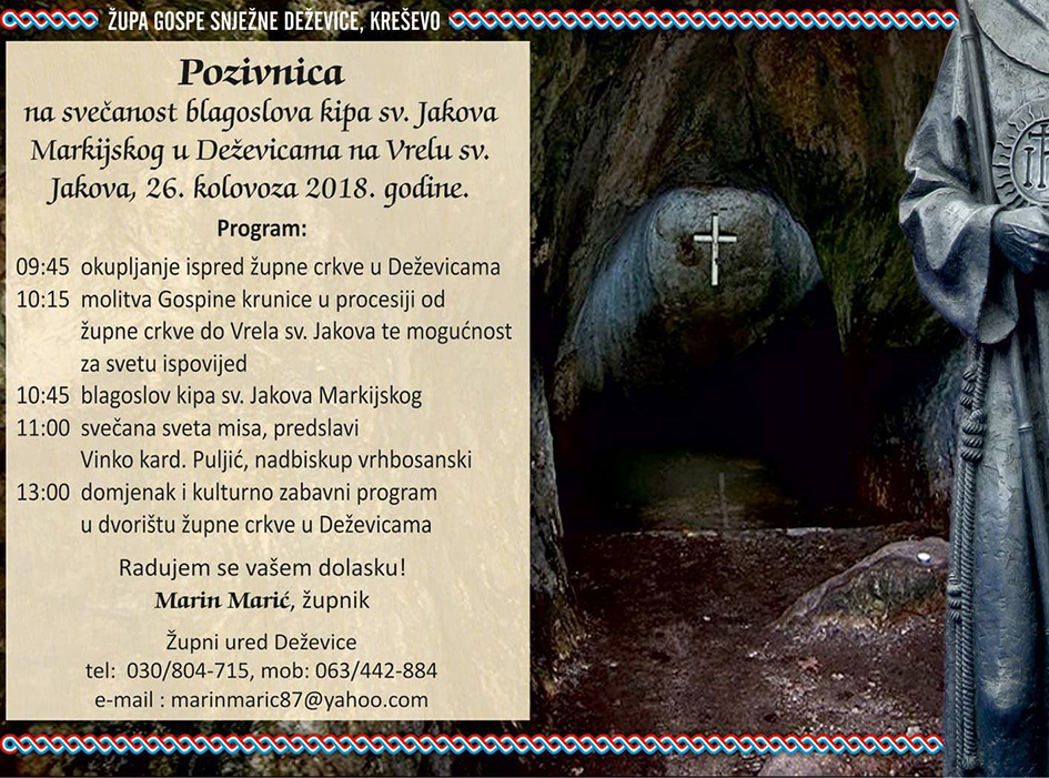 U nedjelju u Deževicama blagoslov novog kipa svetog Jakova Markijskog