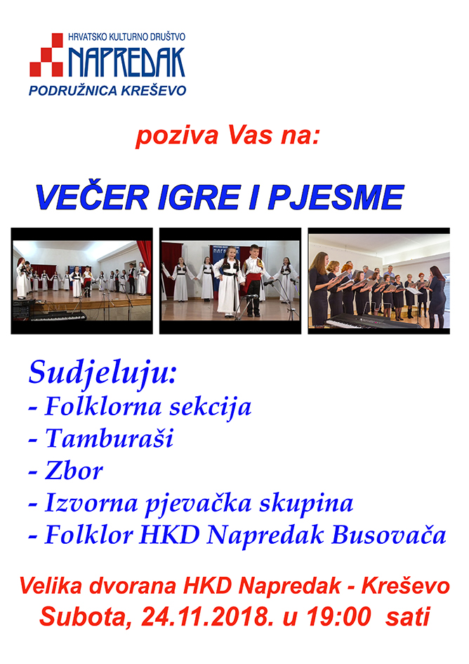 Najava: "Napretkovci" priređuju "Večer igre i pjesme"