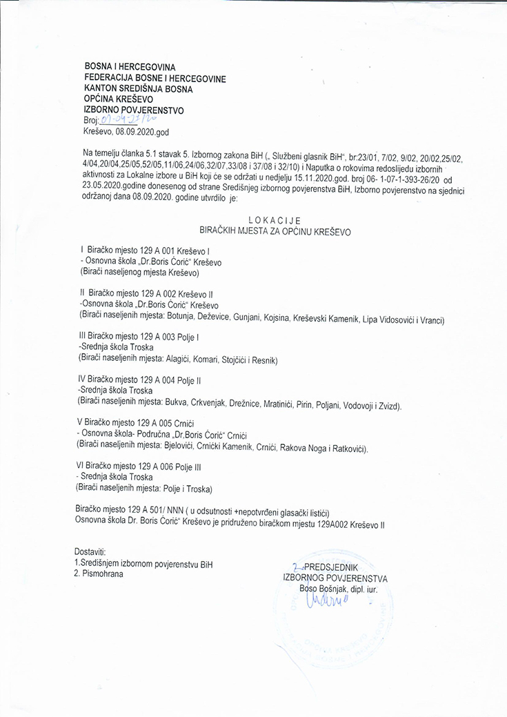 Lokacije biračkih mjesta na području općine Kreševo