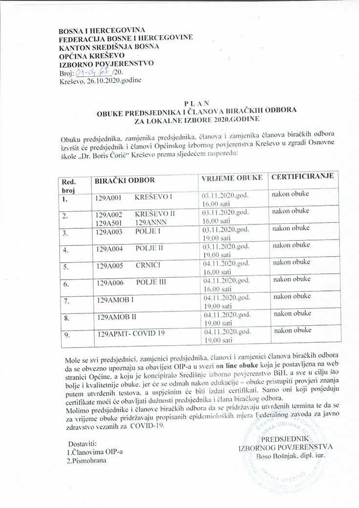 Plan obuke predsjednika i članova biračkih odbora