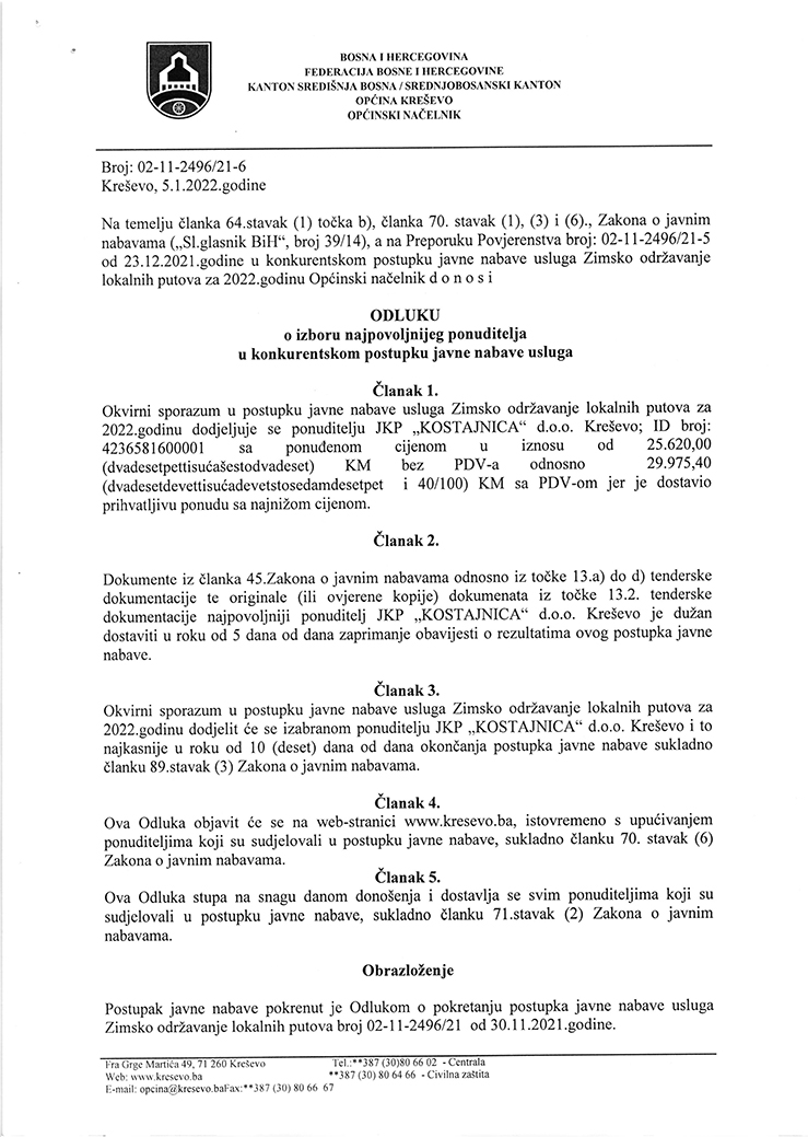 Odluka JKP Kostajnica Zimsko održavanje 1