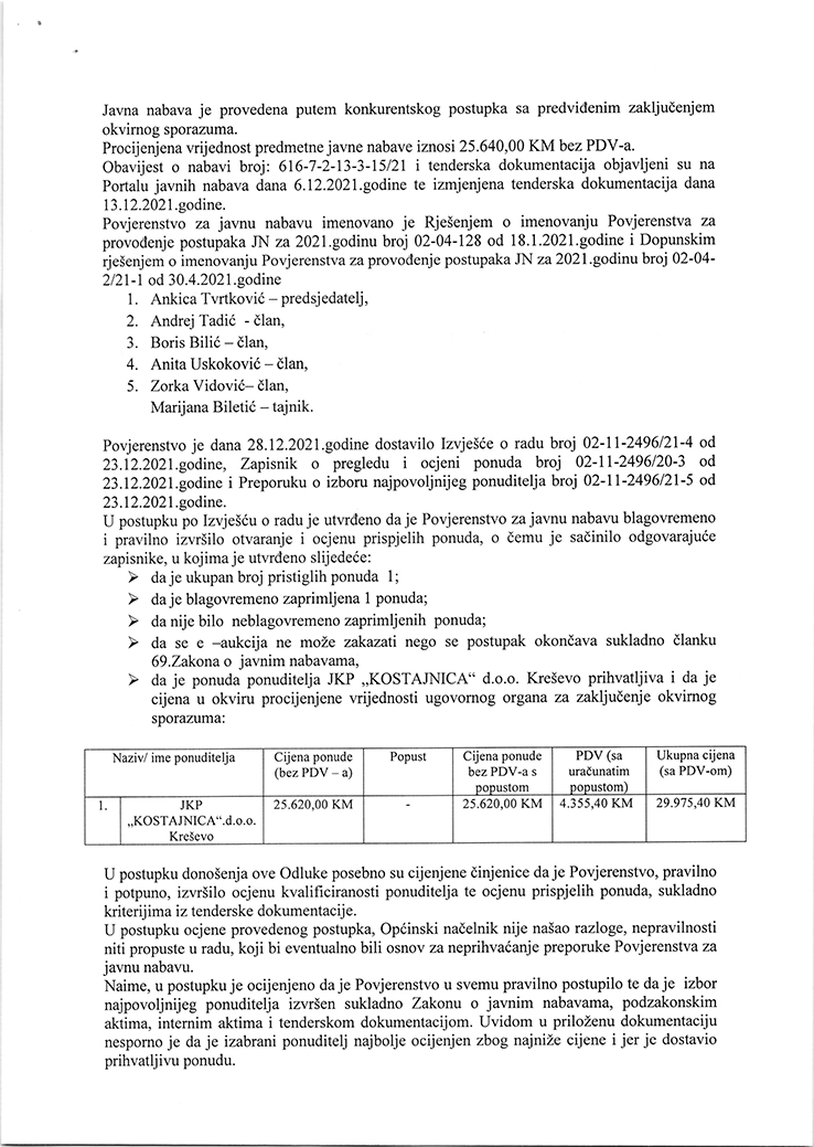 Odluka JKP Kostajnica Zimsko održavanje 2