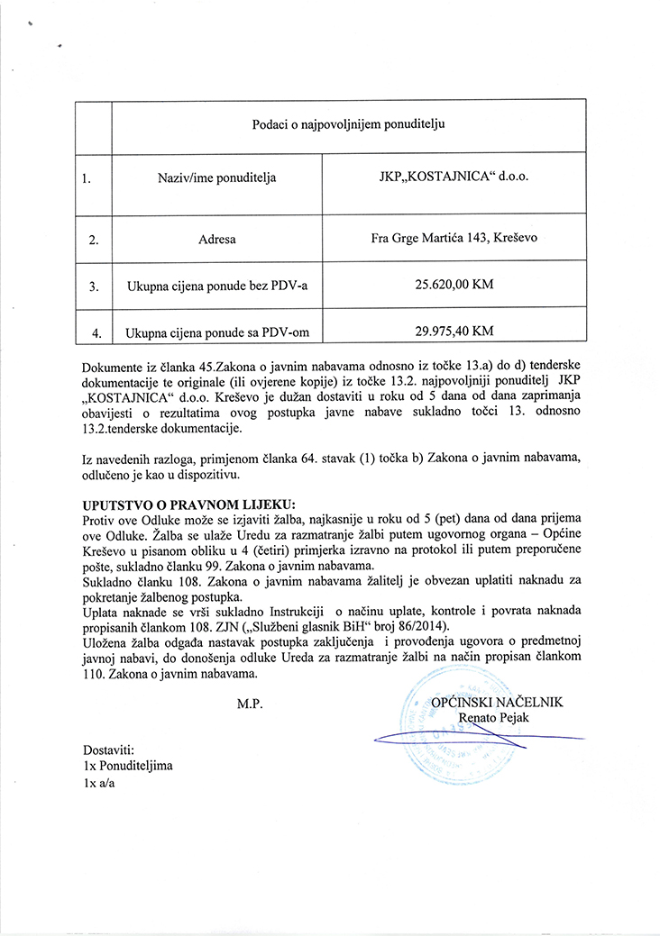 Odluka JKP Kostajnica Zimsko održavanje 3