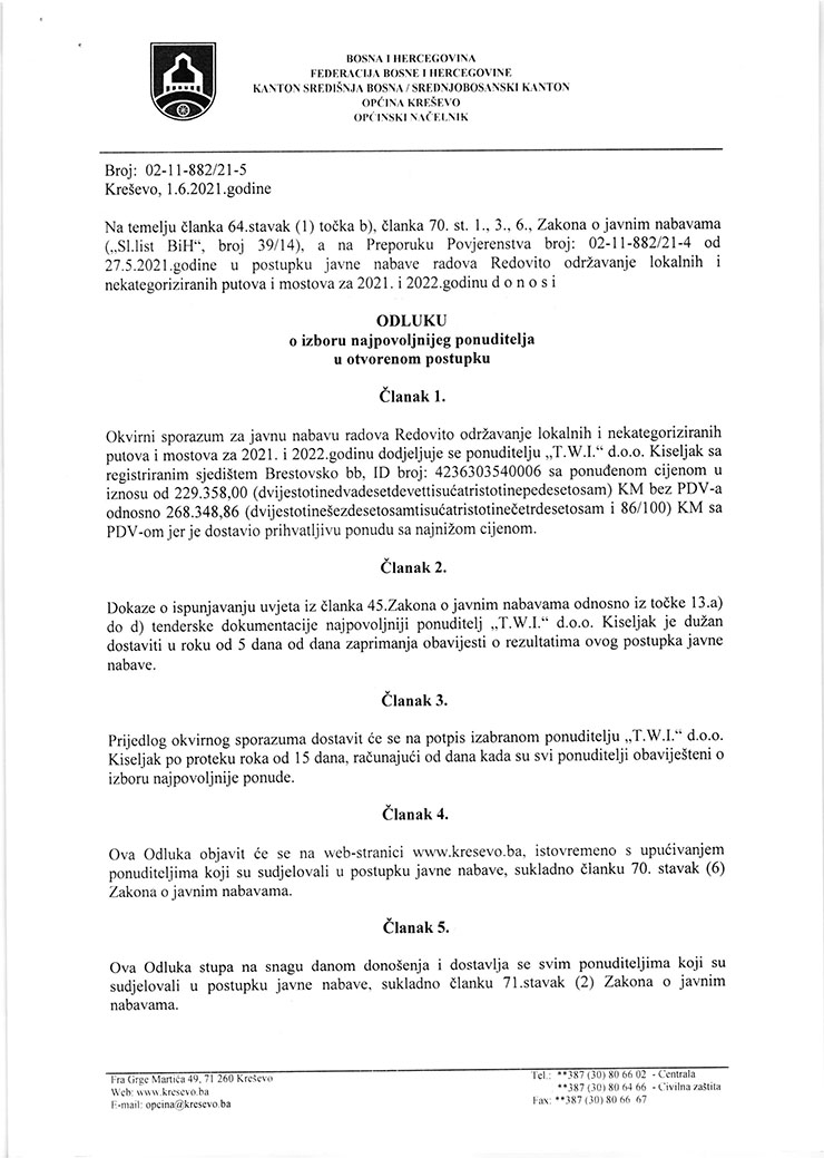 jjODLUKA O IZBORU NAJPOVOLJNIJEG PONUDITELJA 2 1